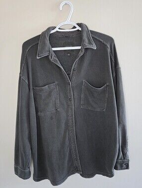 aerie lumberjane oversized black grey button-down shirt, vintage-style washed